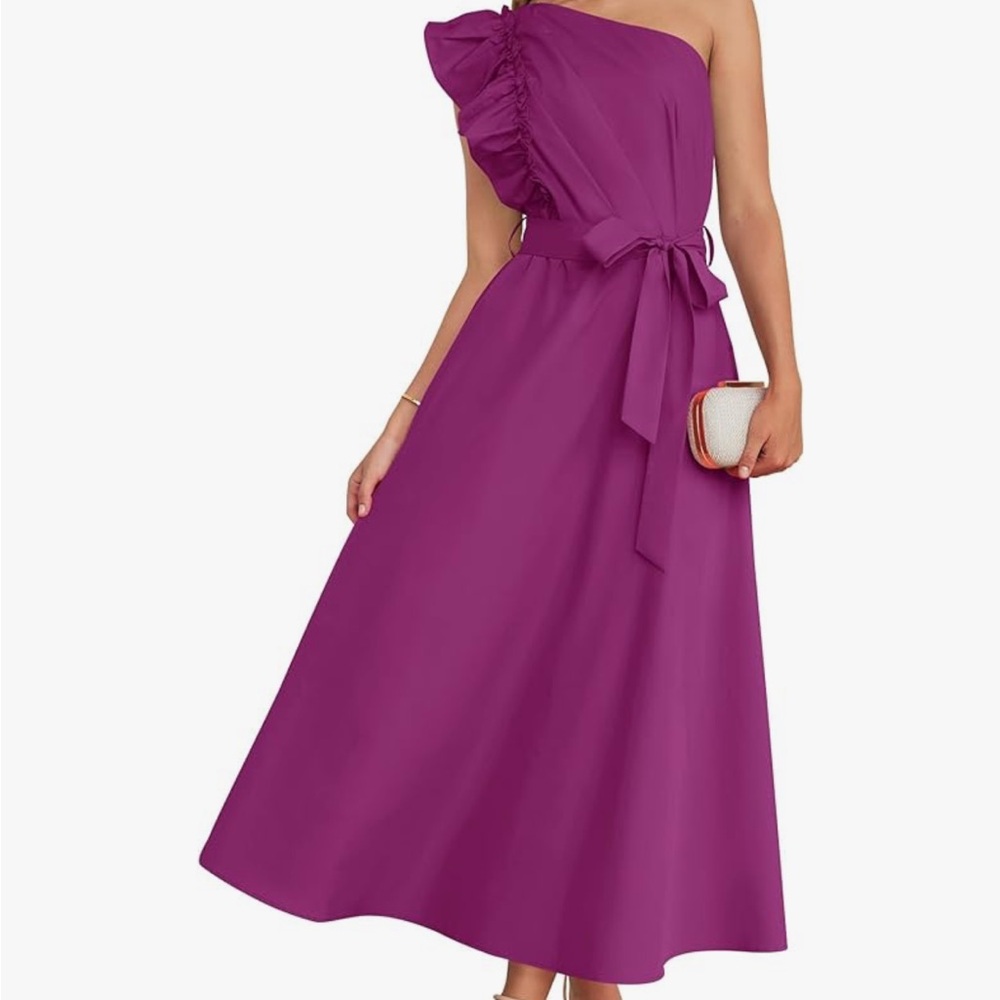 ZESICA Women's Summer One Shoulder Ruffle Dress